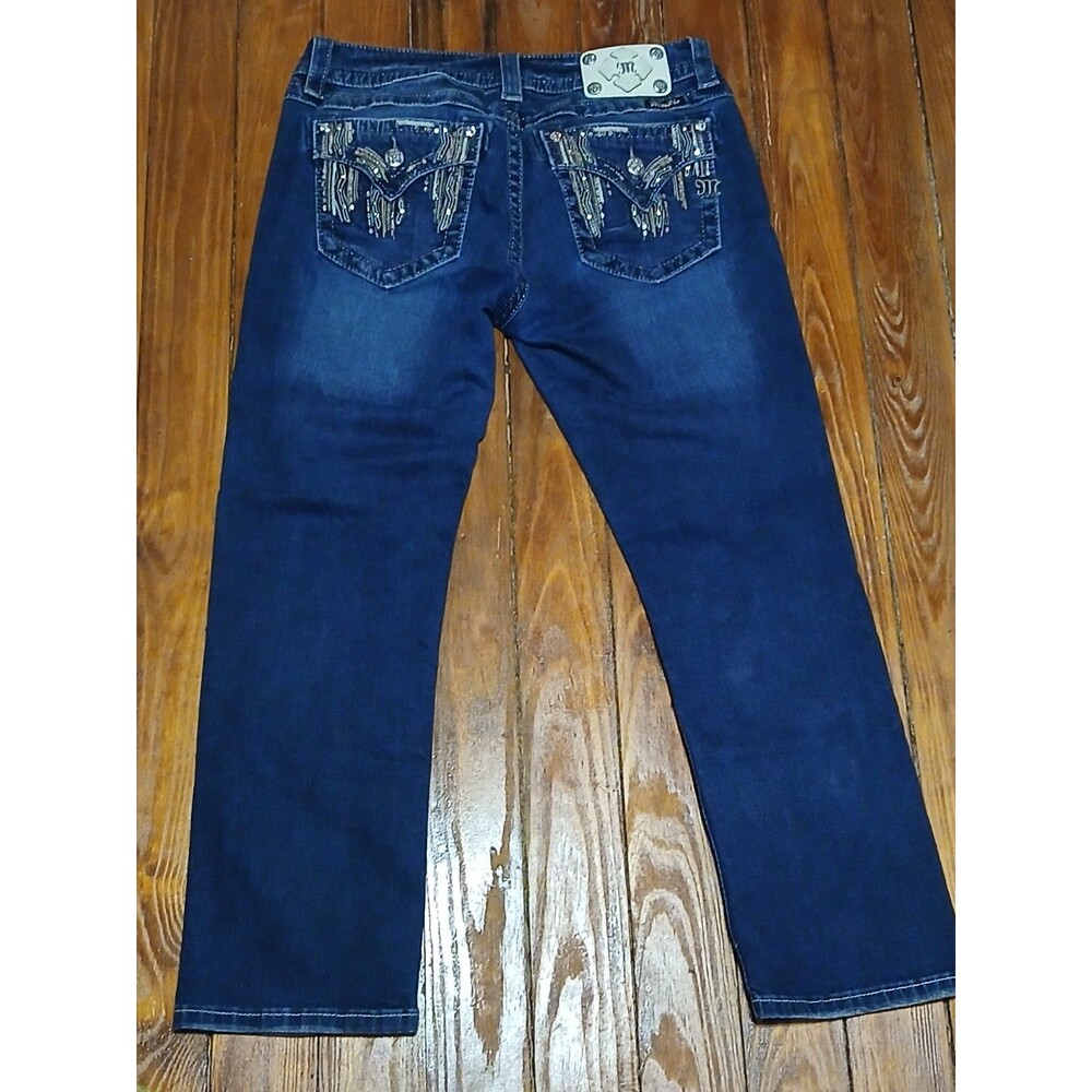 Miss Me 31 Dark Blue Crop Jeans Sequins on back Pockets - Picture 3 of 16
